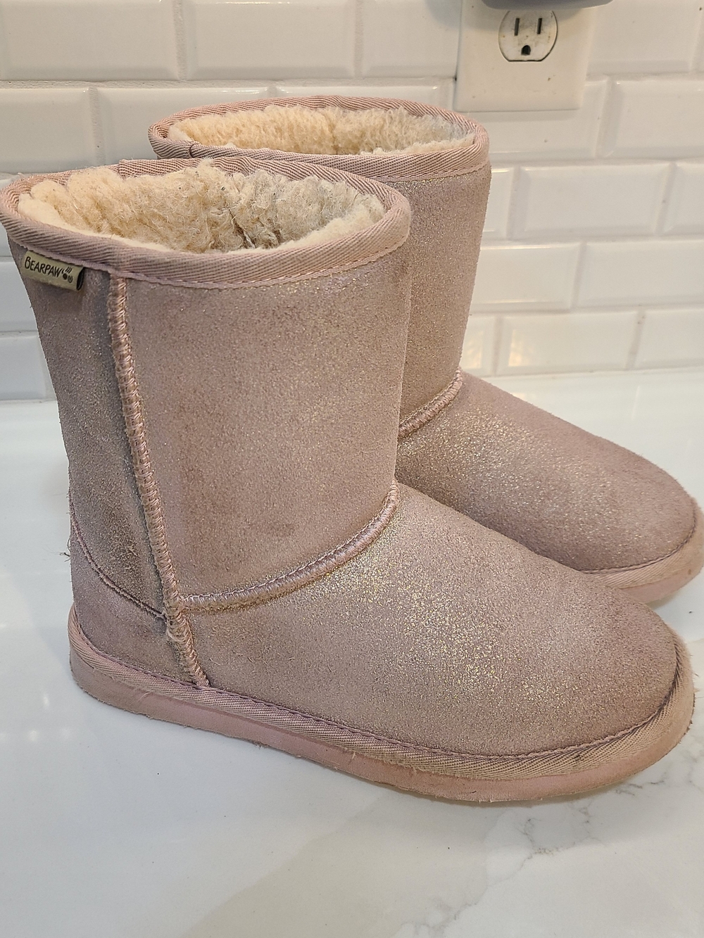 Bearpaw Kids Pink Glitter Shearling Boots Youth 5